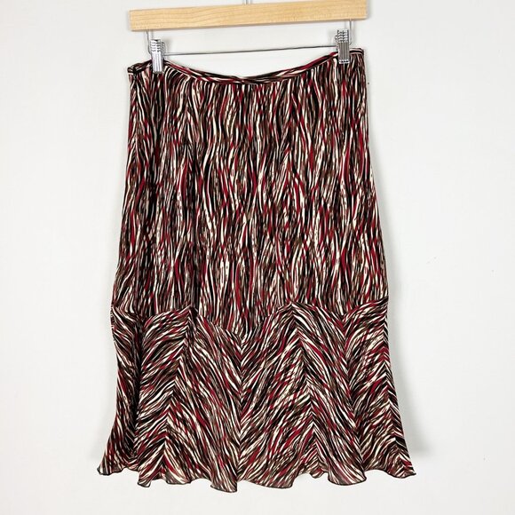 Y2K Alfani Silk Lettuce Hem Skirt Fall Abstract Pattern Size 12 Women's - Picture 4 of 5